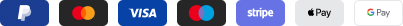 PayPal, Mastercard, Visa, Maestro, Stripe, Apple Pay and Google Pay